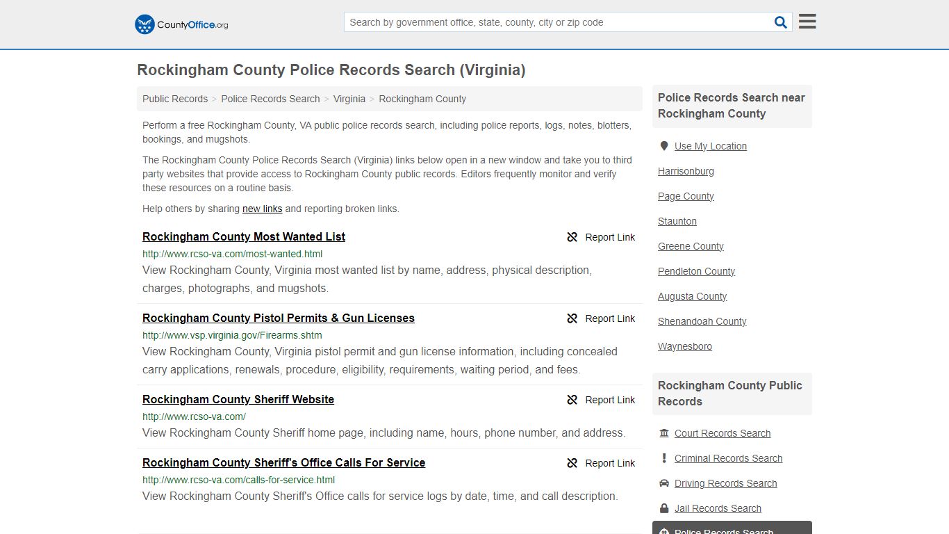 Rockingham County Police Records Search (Virginia) - County Office