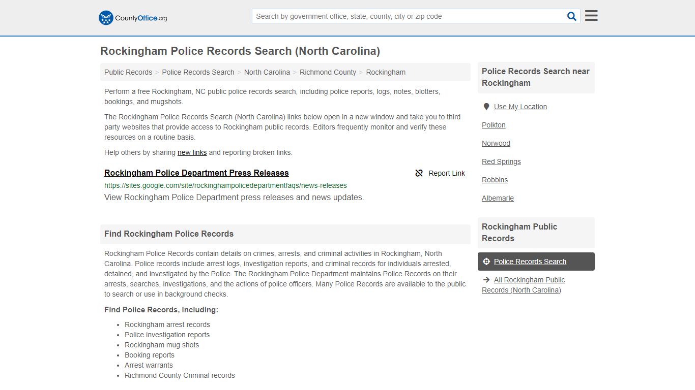 Rockingham Police Records Search (North Carolina) - County Office